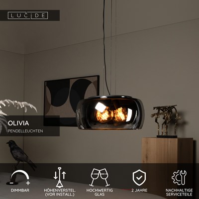 Lucide OLIVIA - Pendelleuchten - Ø 50 cm - 3xE27 - Rauchfarbe Grau